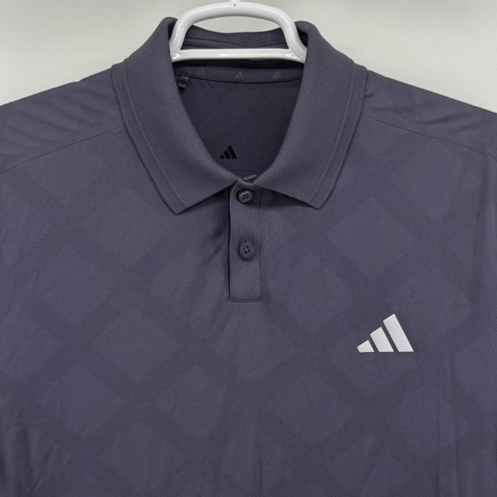 Adidas Golf Men Gray Diamond Jacquard Polo Shirt PGA Tour Issue Andrew Novak